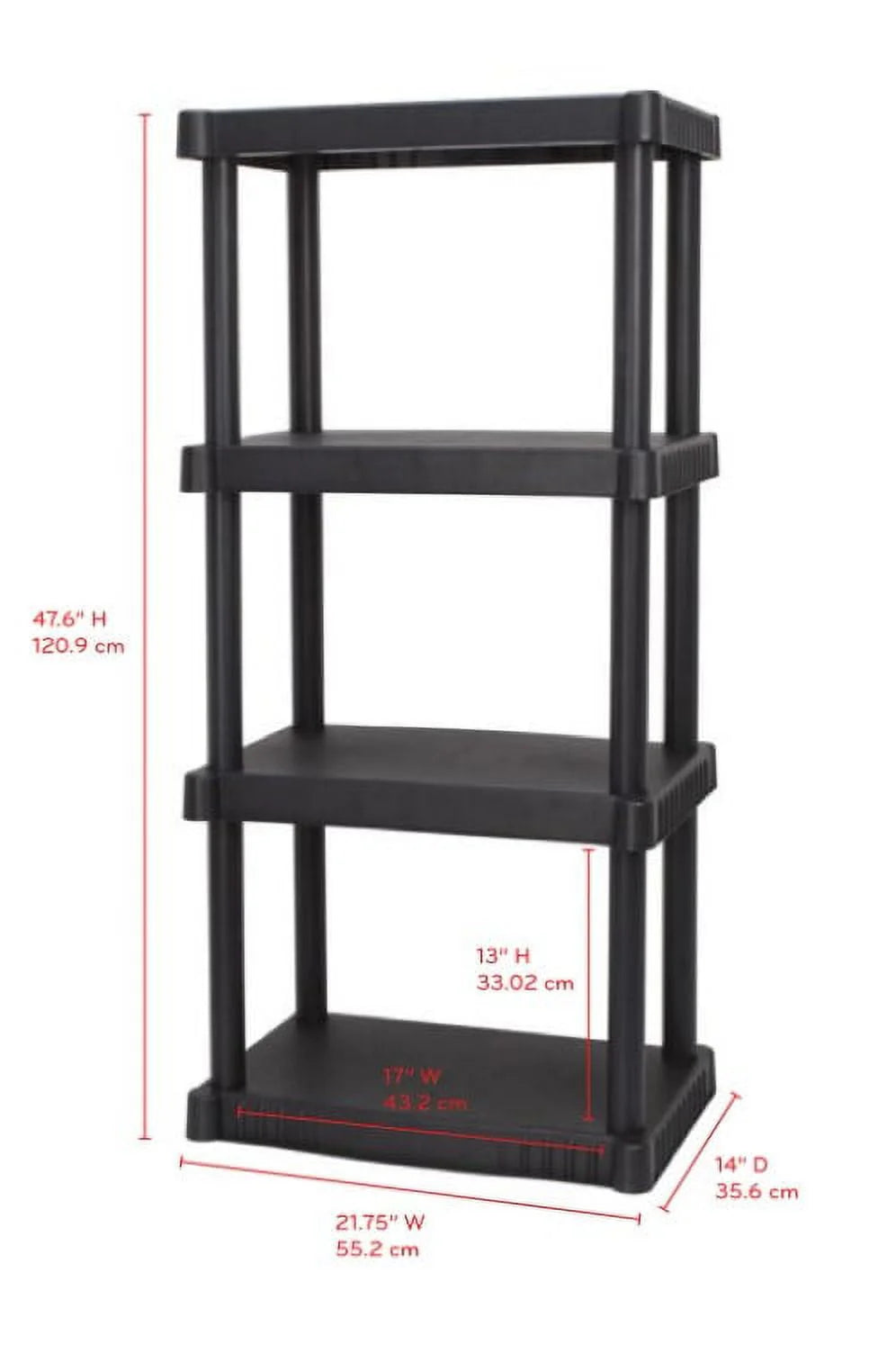Plastic 4-Tier Storage Shelves Black A192