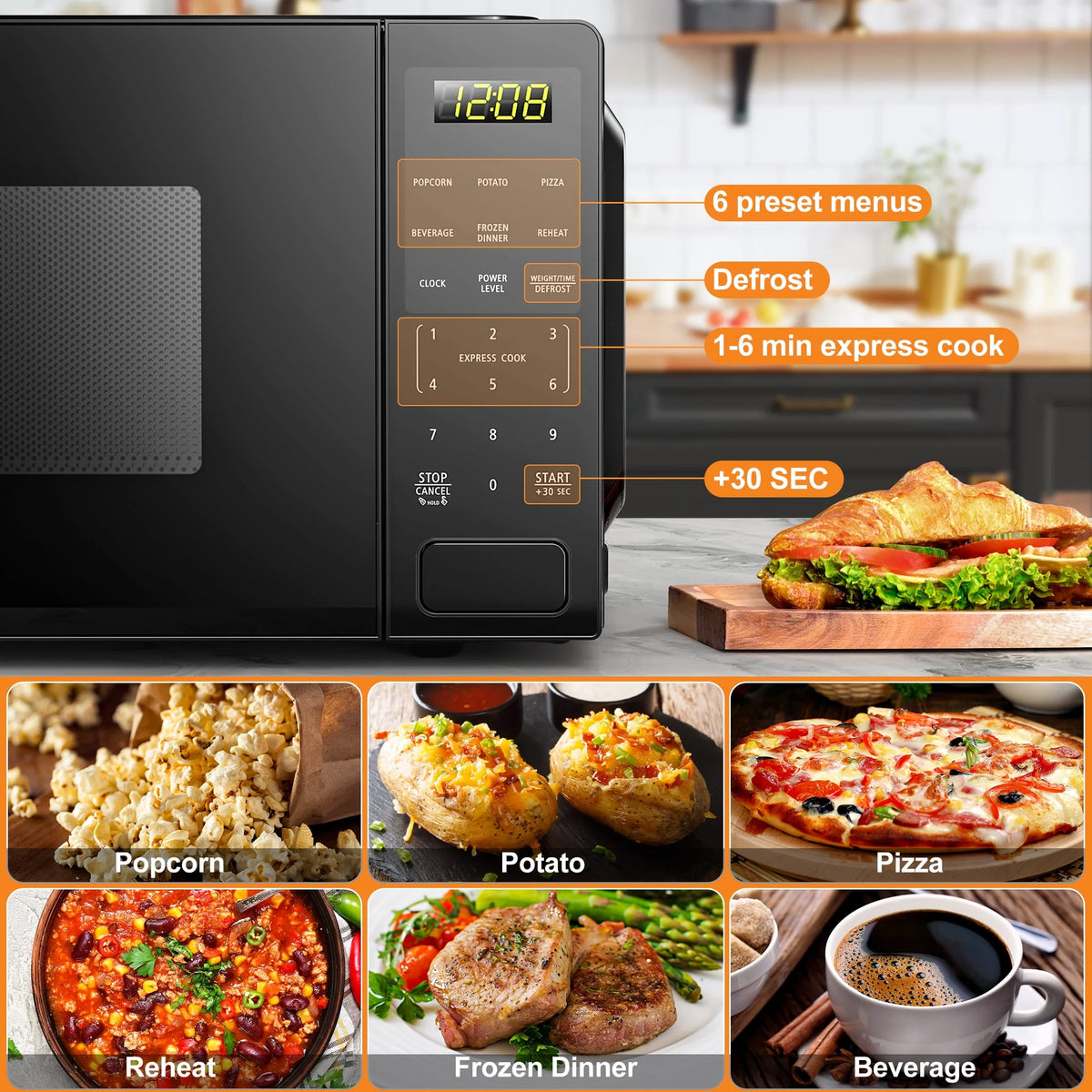 1.1 Cu ft 1000 Watts Black Countertop Microwave Oven T339738