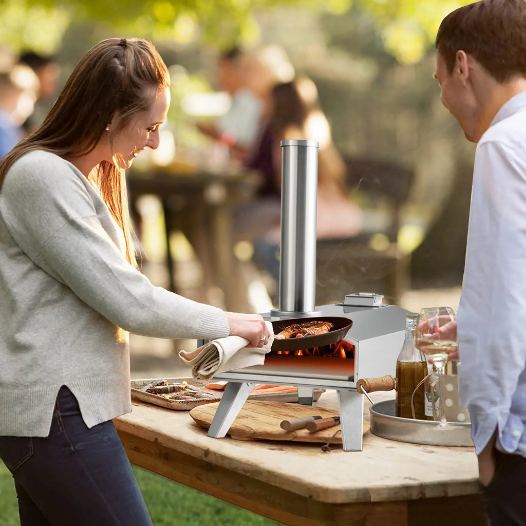 Portable Stainless Steel Wood Pellet Pizza Oven with 12” Pizza Stone N759