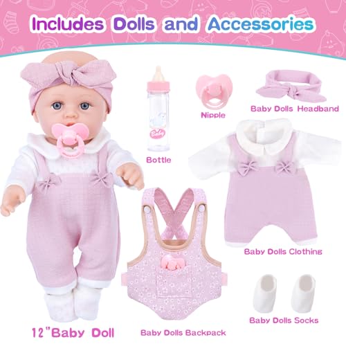 12'' Baby Doll Playset with Clothes and Carrier Accessories J5385