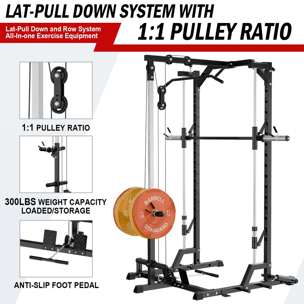 Smith Machine Squat Rack with Lat Pull Down System W64781