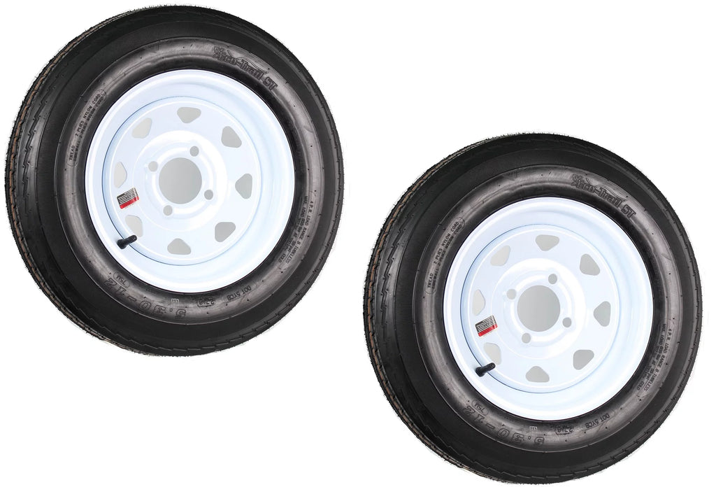 Two Trailer Tires On Rims 5.30-12 4 Lug White Spoke Q129591
