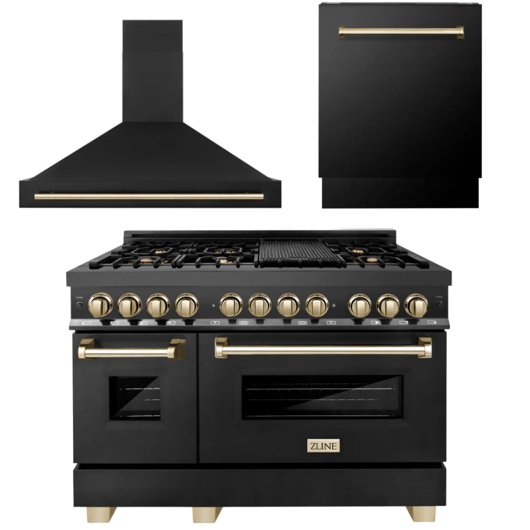 48 In. Dual Fuel Range, Range Hood, Dishwasher in Black Stainless Steel G172444