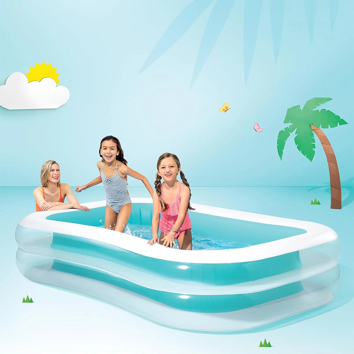 Inflatable Family Pool Blue & White Z860