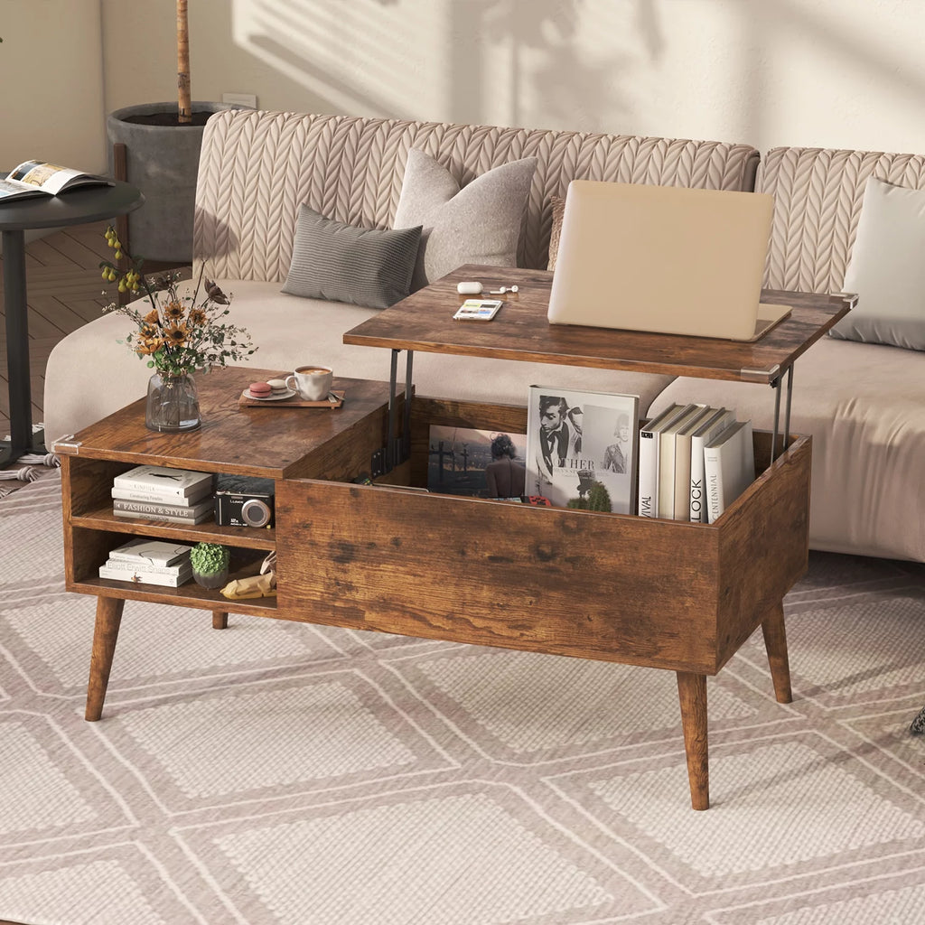 39-Inch Wood Lift Top Coffee Table with Hidden Compartment and Storage Shelf J556388