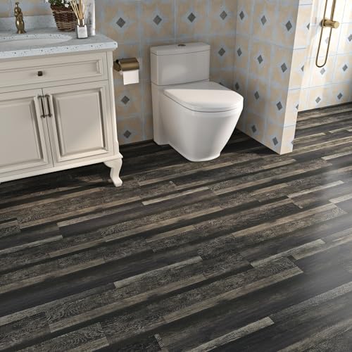 36-Pack 6x36" Black Peel and Stick Waterproof Vinyl Floor Tile M8601