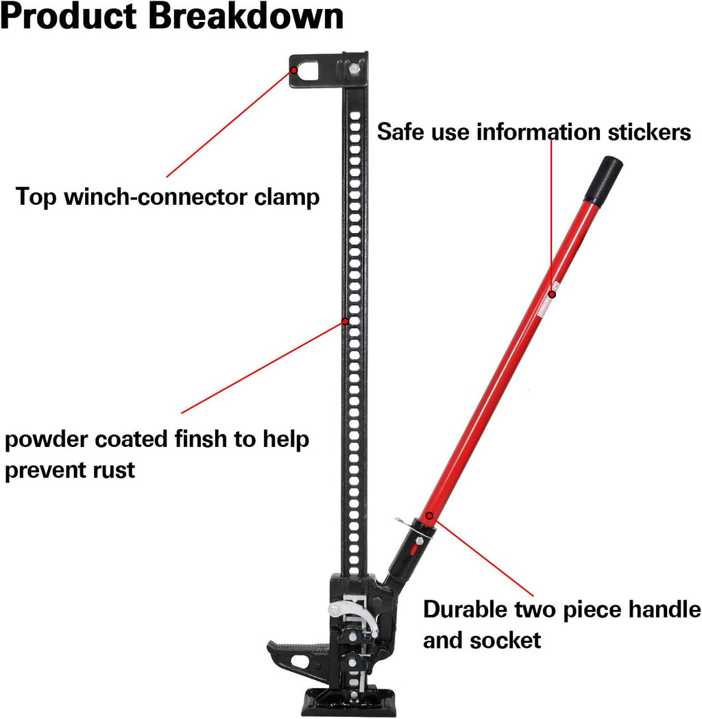 Farm Jack 48 High Lift Jack 3 Tons Capacity Cast Steel Black U1035