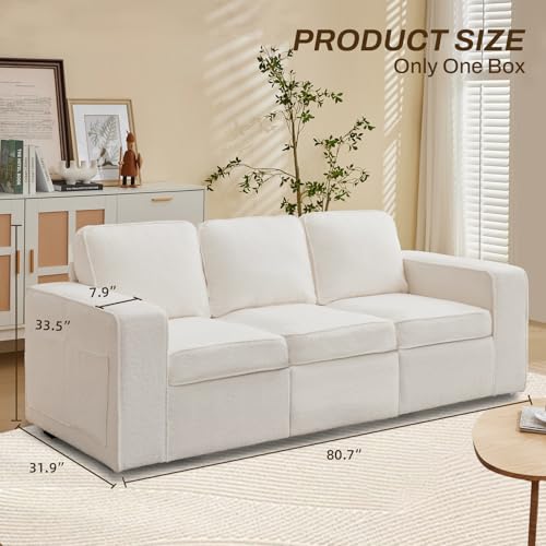 80'' Grey Linen 3-Seater Sofa with Side Pocket D541