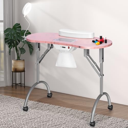 Portable Manicure Nail Table with Dust Collector, LED Lamp, Carry Bag, White X24622