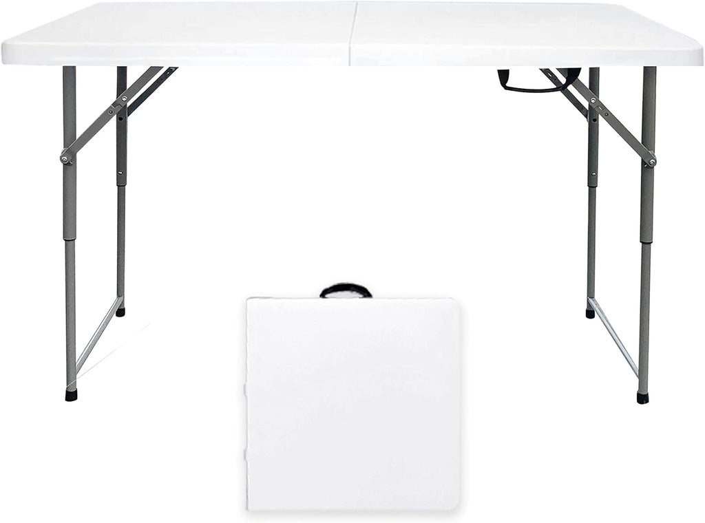 4 Foot Lightweight Adjustable Height Folding Table White Granite B69553