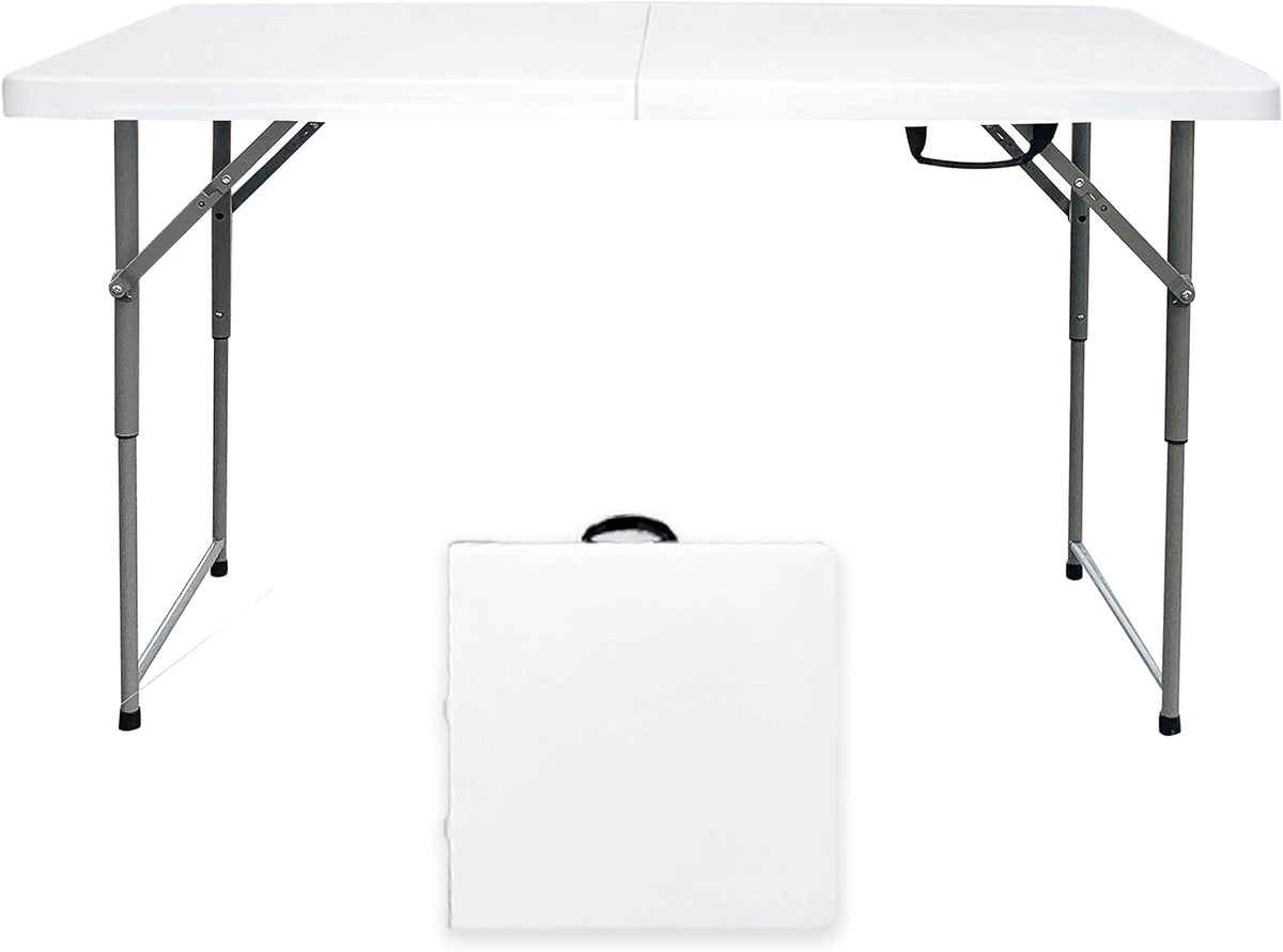 4 Foot Lightweight Adjustable Height Folding Table White Granite B69553
