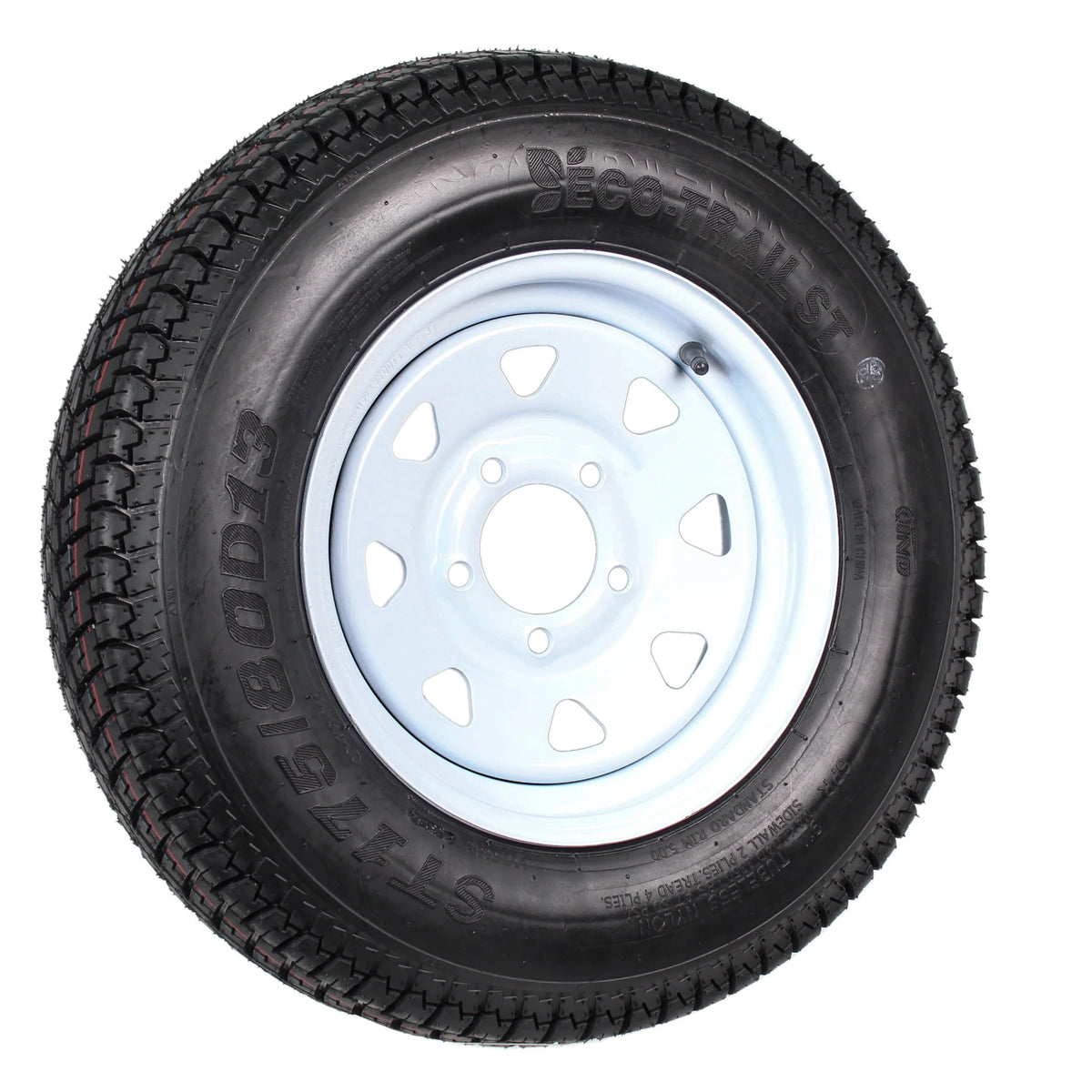 2-Pk Trailer Tires Rims ST175/80D13 5 Lug White Spoke Wheel D7538