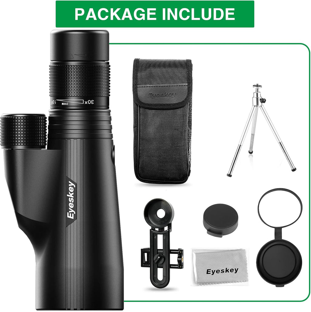 10-30X50 HD BAK4 Prism Monocular Telescope with Smartphone Adapter & Tripod C36776
