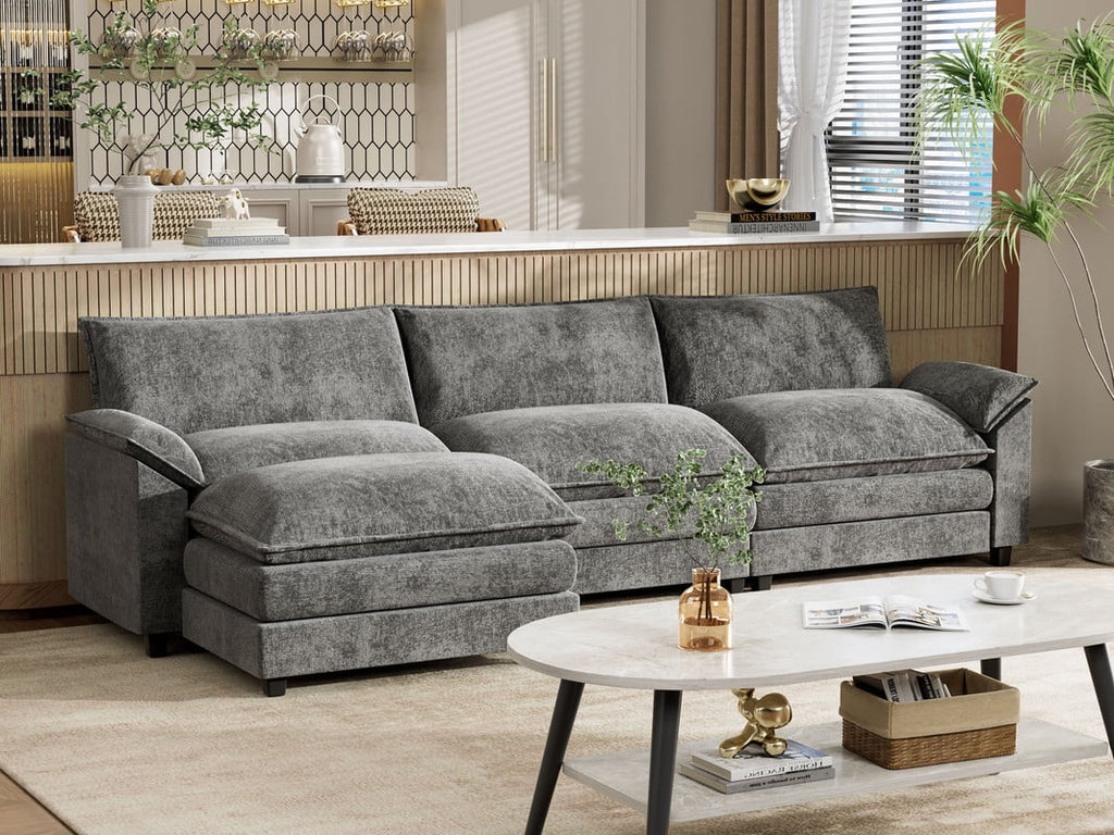 3 Seats L-Shaped Sectional Sofa with Movable Ottoman C662082