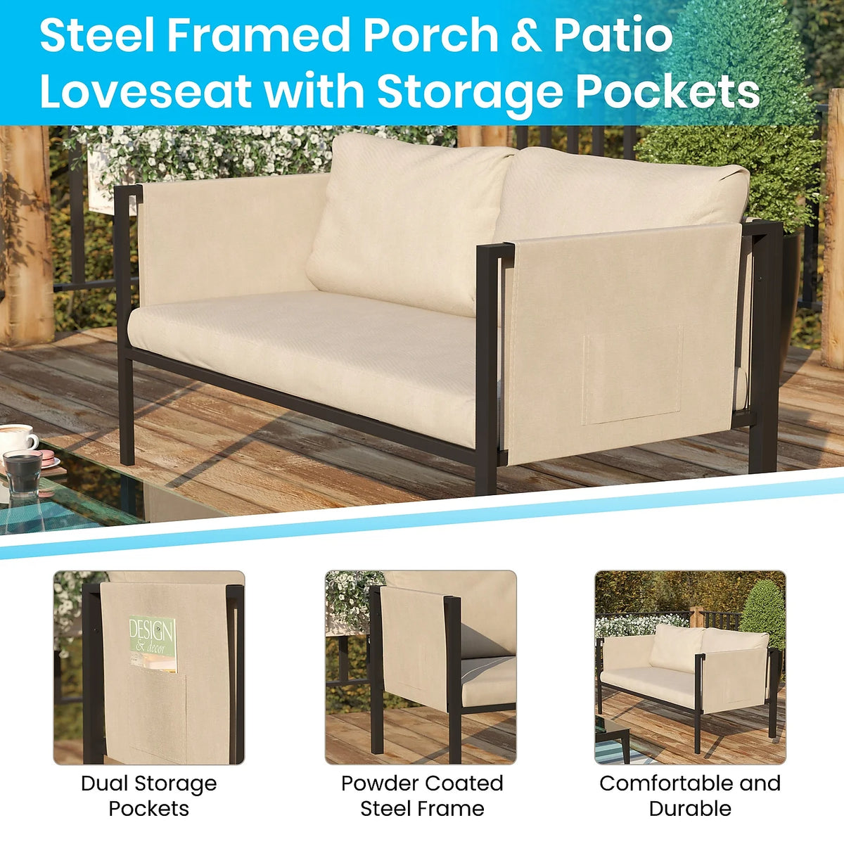 Light Gray Steel Patio Loveseat J14490