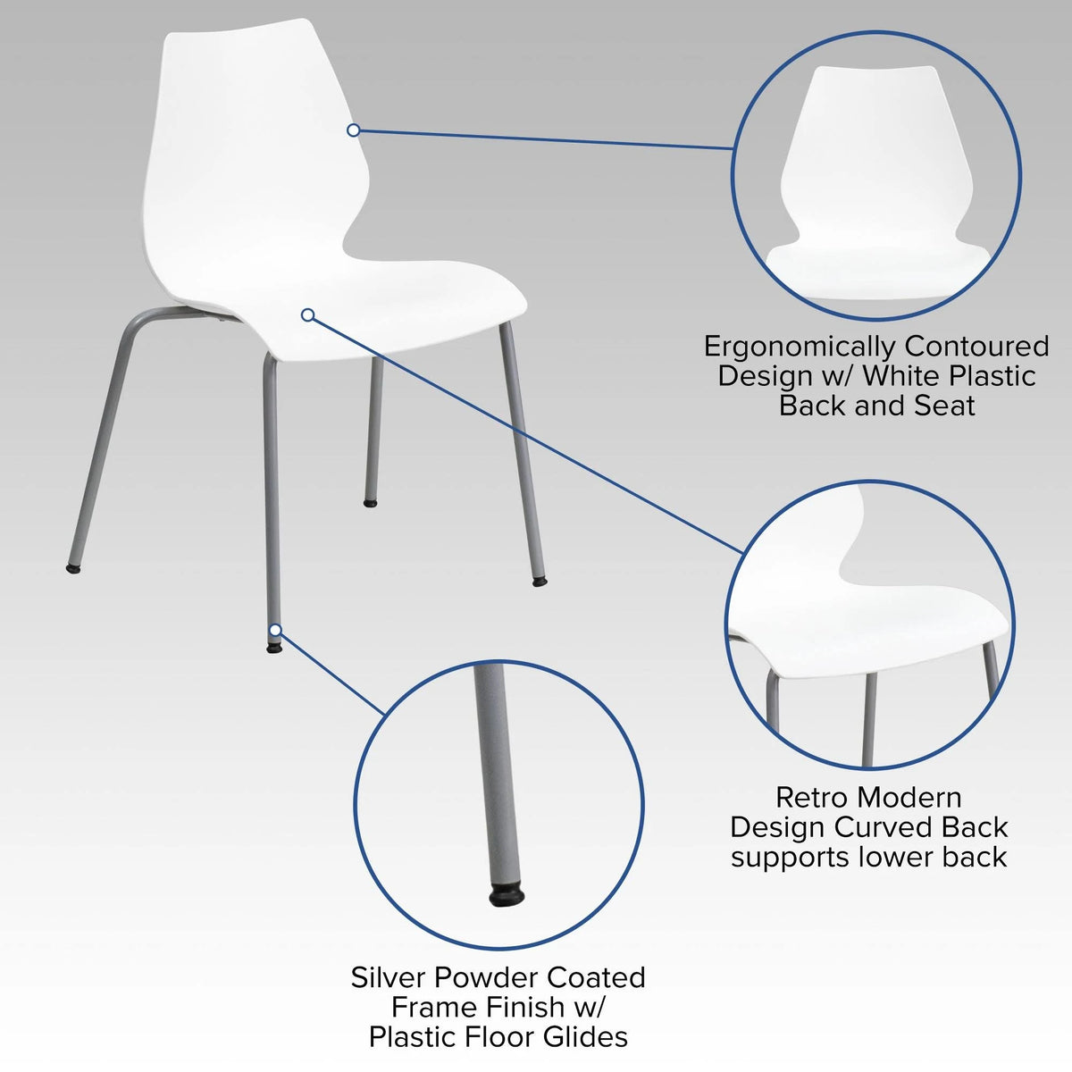 White Stack Chair with Lumbar Support R474