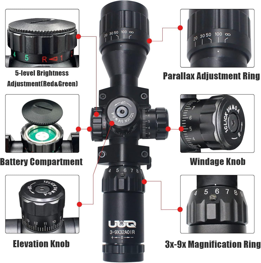 3-9x32 Tactical Rifle Scope with Mount Rings E53396