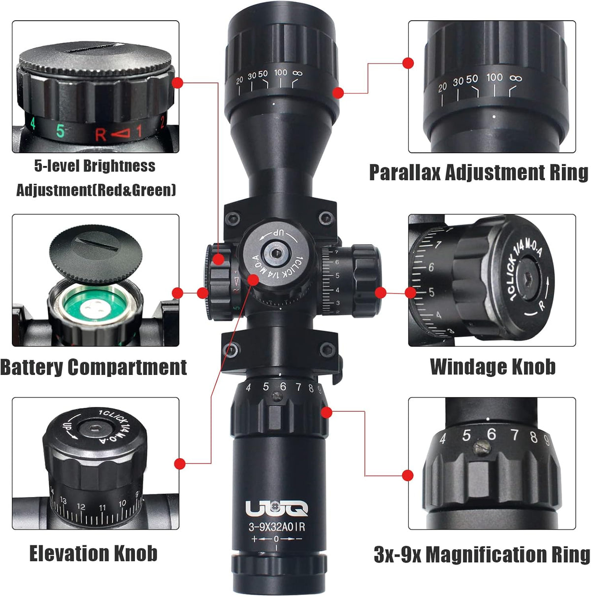 3-9x32 Tactical Rifle Scope with Mount Rings E53396