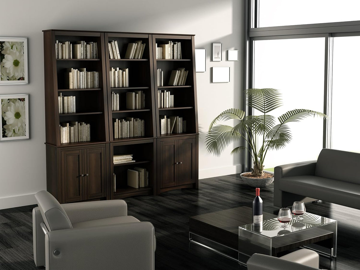 Espresso Tall Slant-Back Bookcase with 2 Doors G5012