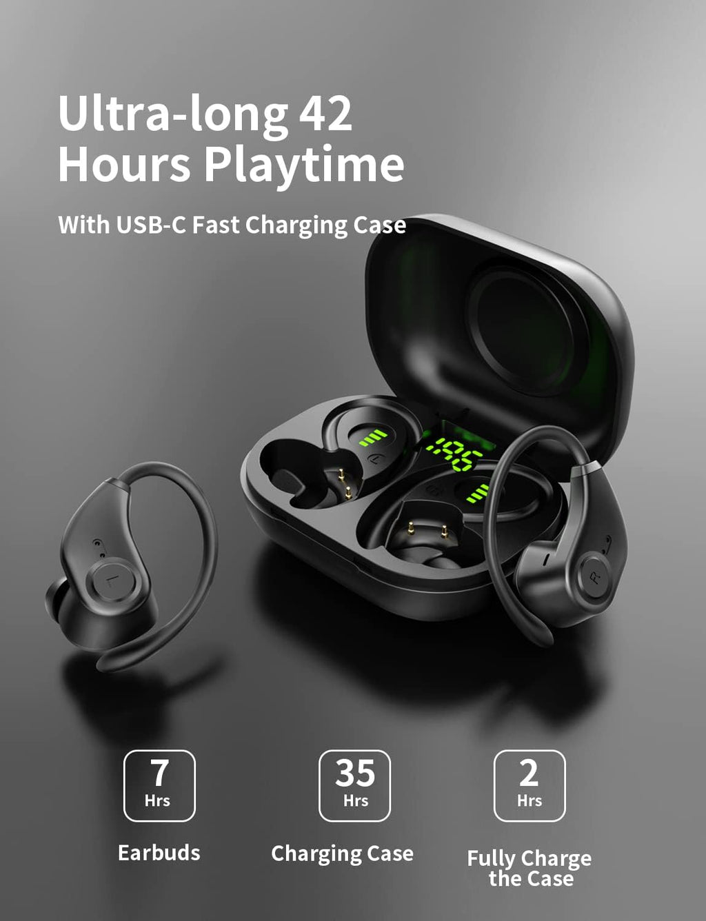 Black Wireless Earbuds with LED Display Charging Case Pack of 2 H349