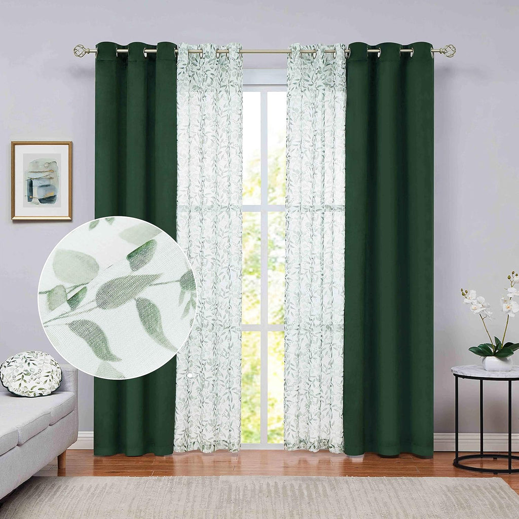 Grey Velvet Floral Sheer Curtains 63 inch 4 Pieces Set N1479