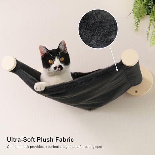 5-Piece Wooden Cat Wall Shelves with Hammock U3580