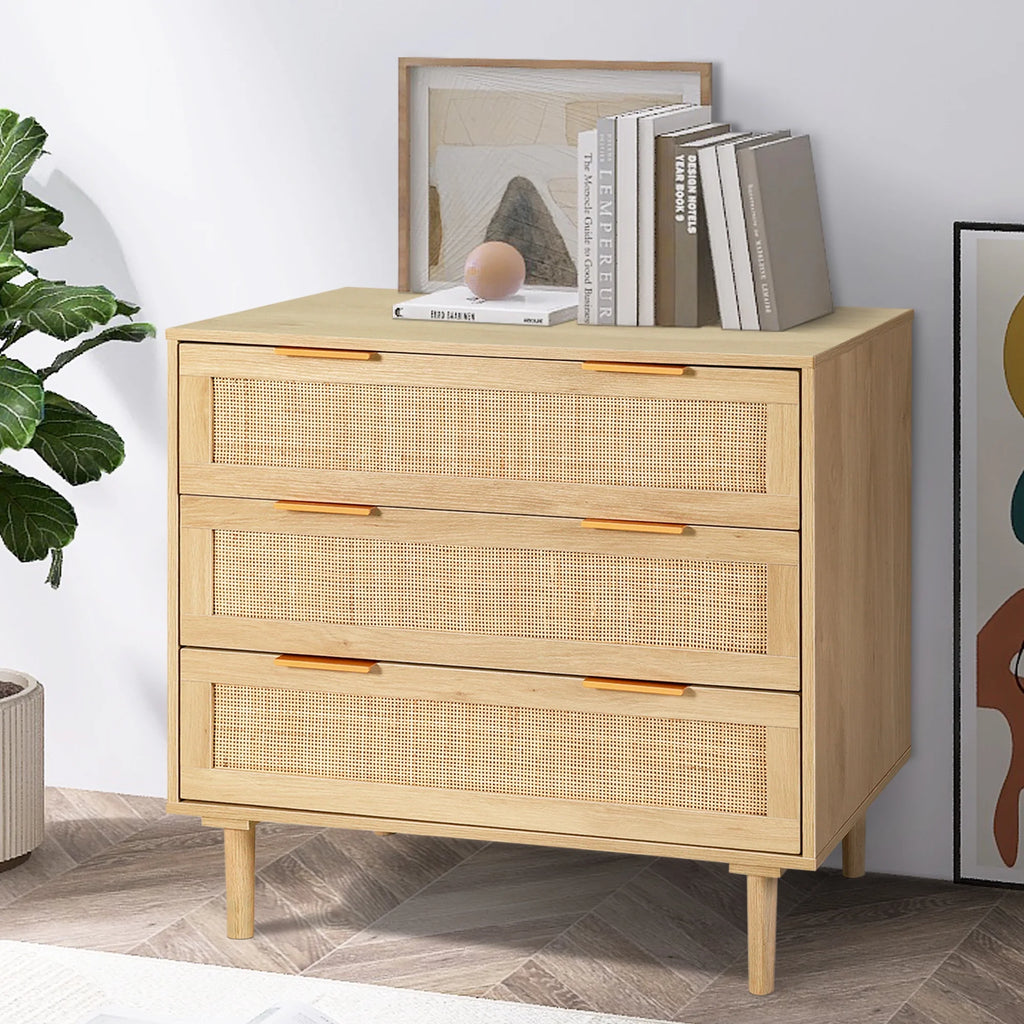 3 Drawer Rattan Wooden Dresser G630331