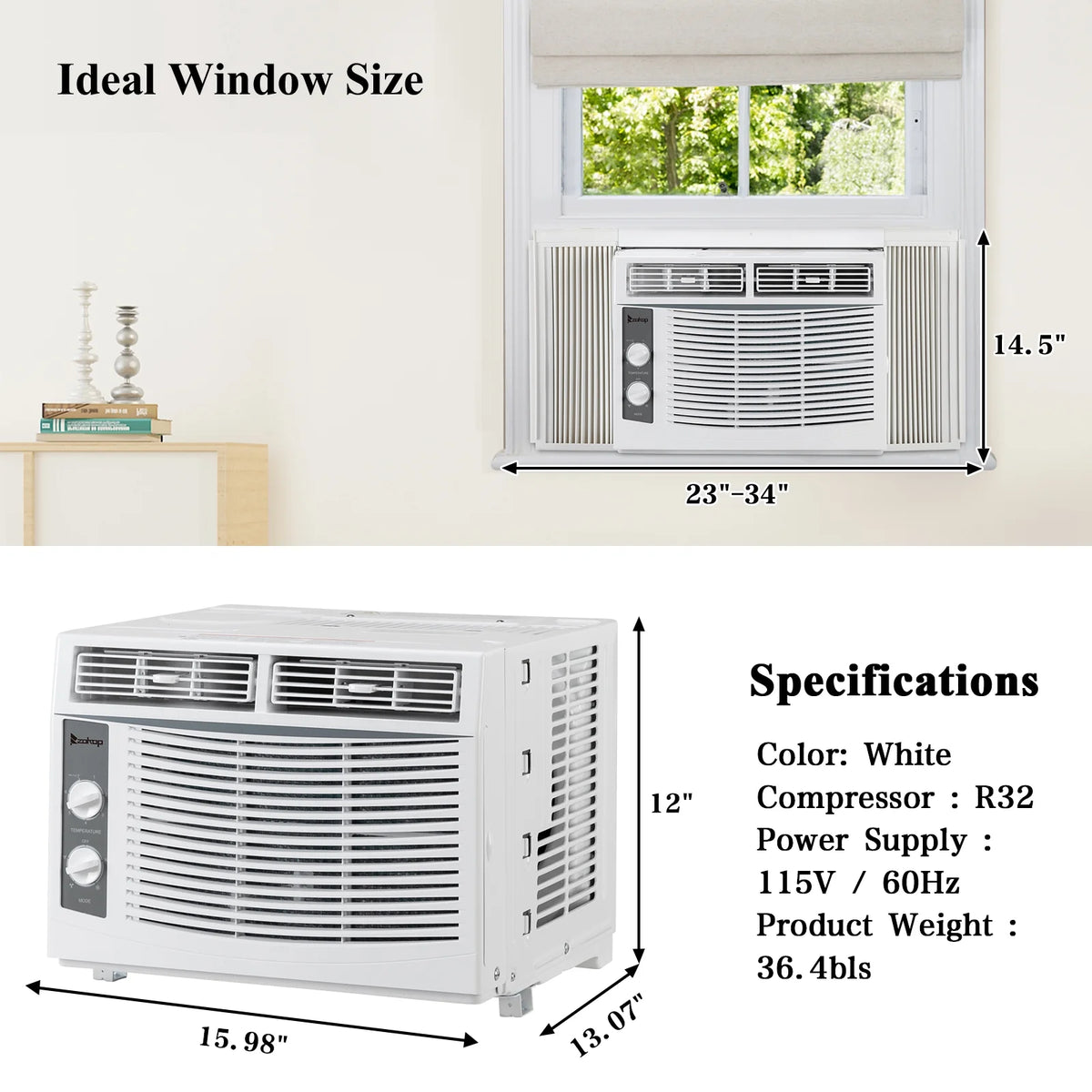 5000 BTU 115V Window-Mounted Compact Air Conditioner, White Z69490