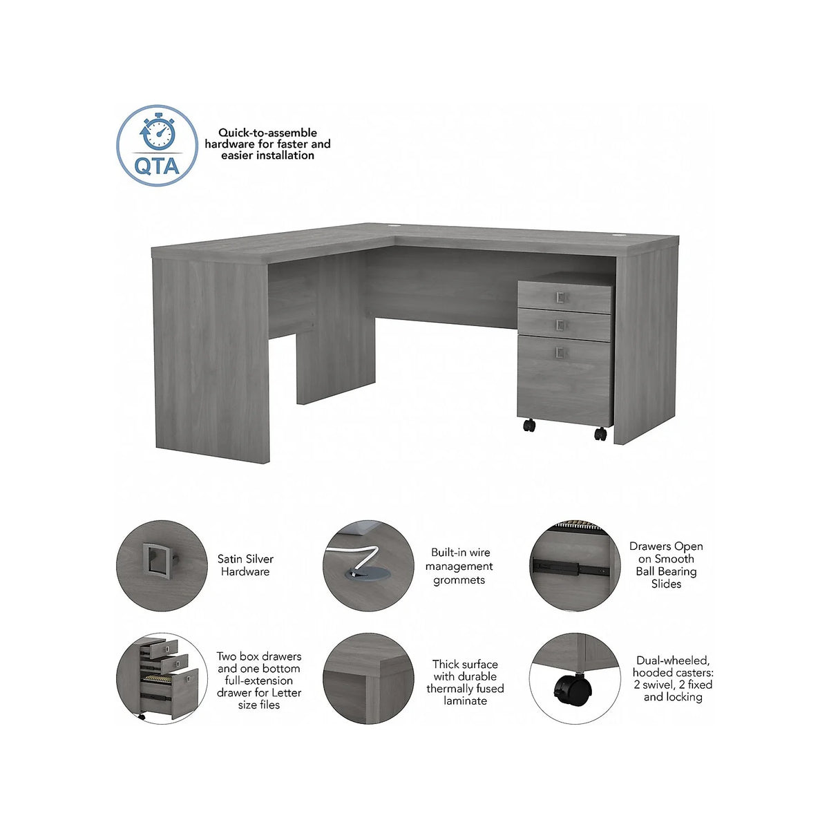 L Shaped Desk with Mobile File Cabinet N331