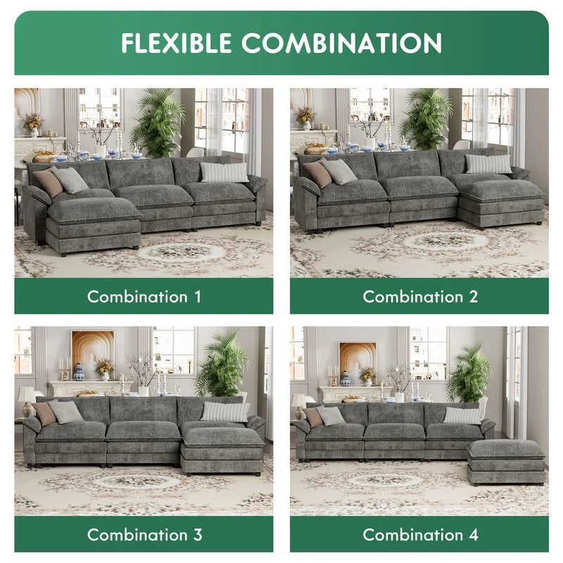 3 Seats L-Shaped Sectional Sofa with Movable Ottoman C662082