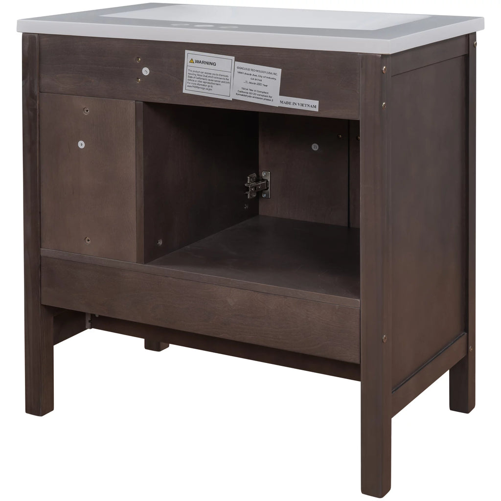 30" Brown Solid Wood Bathroom Vanity Base Only N2253