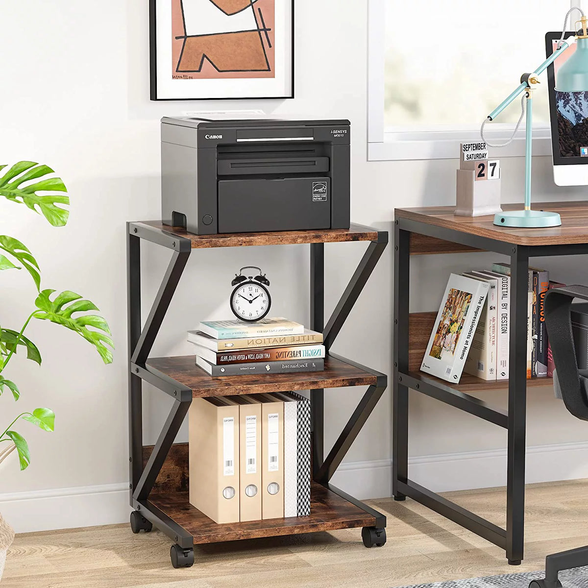 3-Tier Rolling Printer Cart with Storage Shelf N592415