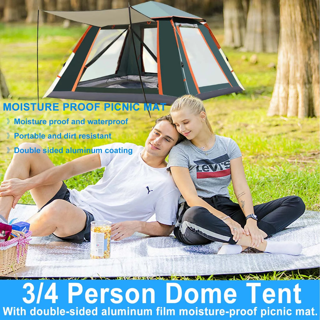 3/4 Person Waterproof Dome Camping Tent with Picnic Mat V600604