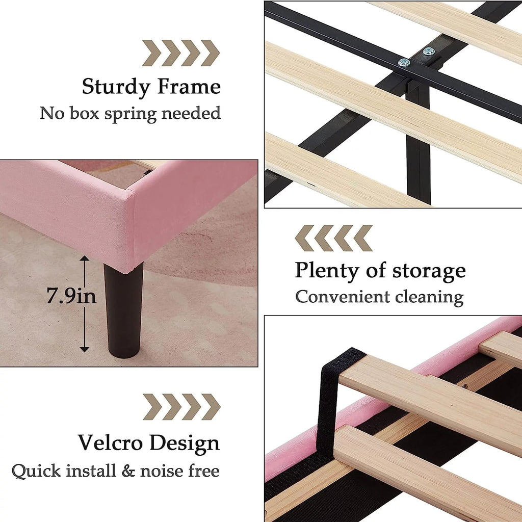 Twin Size Upholstered Platform Bed Frame with Adjustable Headboard Q402918