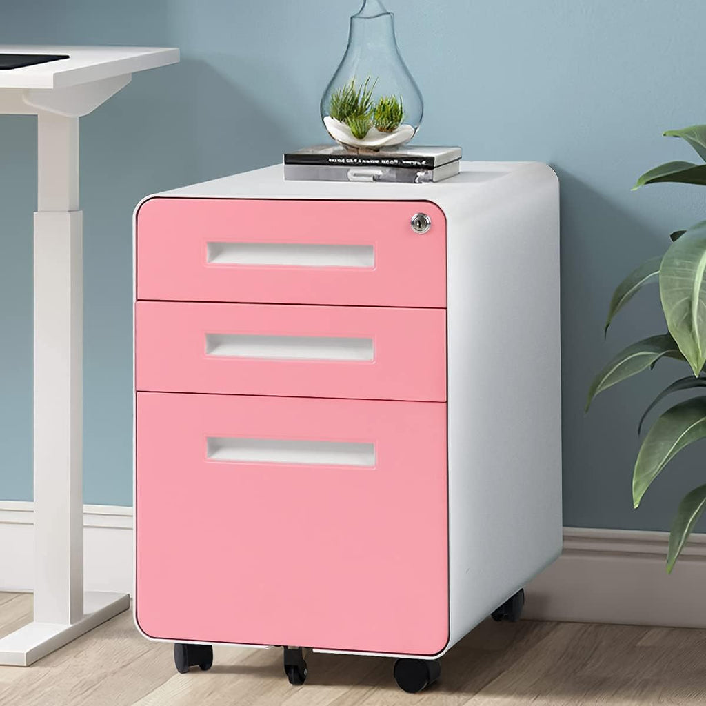 3 Drawer Rolling Locking File Cabinet on Wheels, Gray O106927