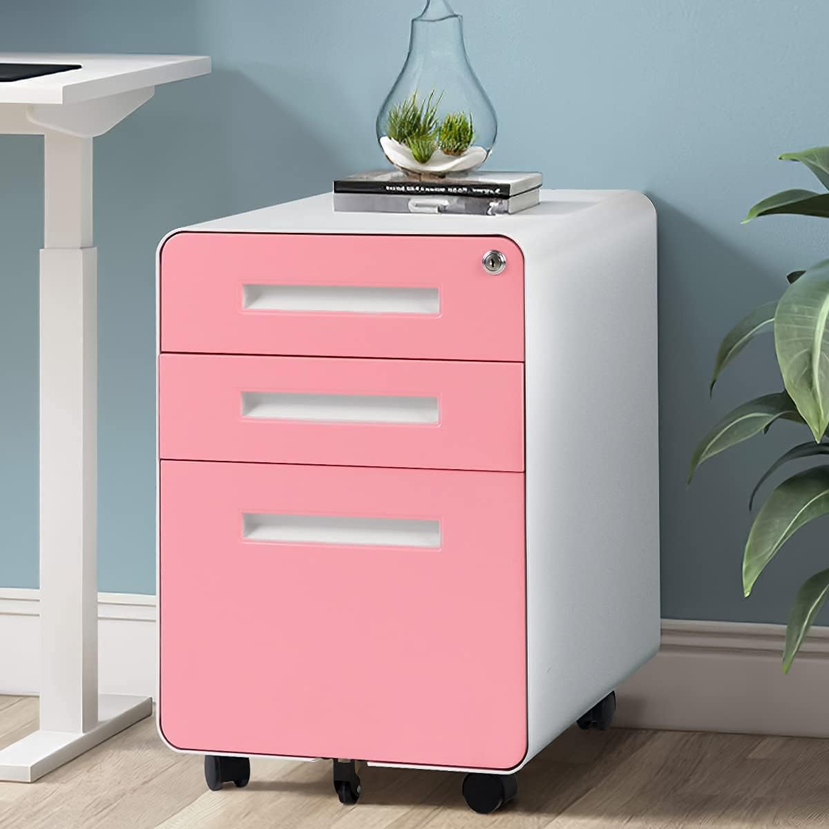 3 Drawer Rolling Locking File Cabinet on Wheels, Gray O106927