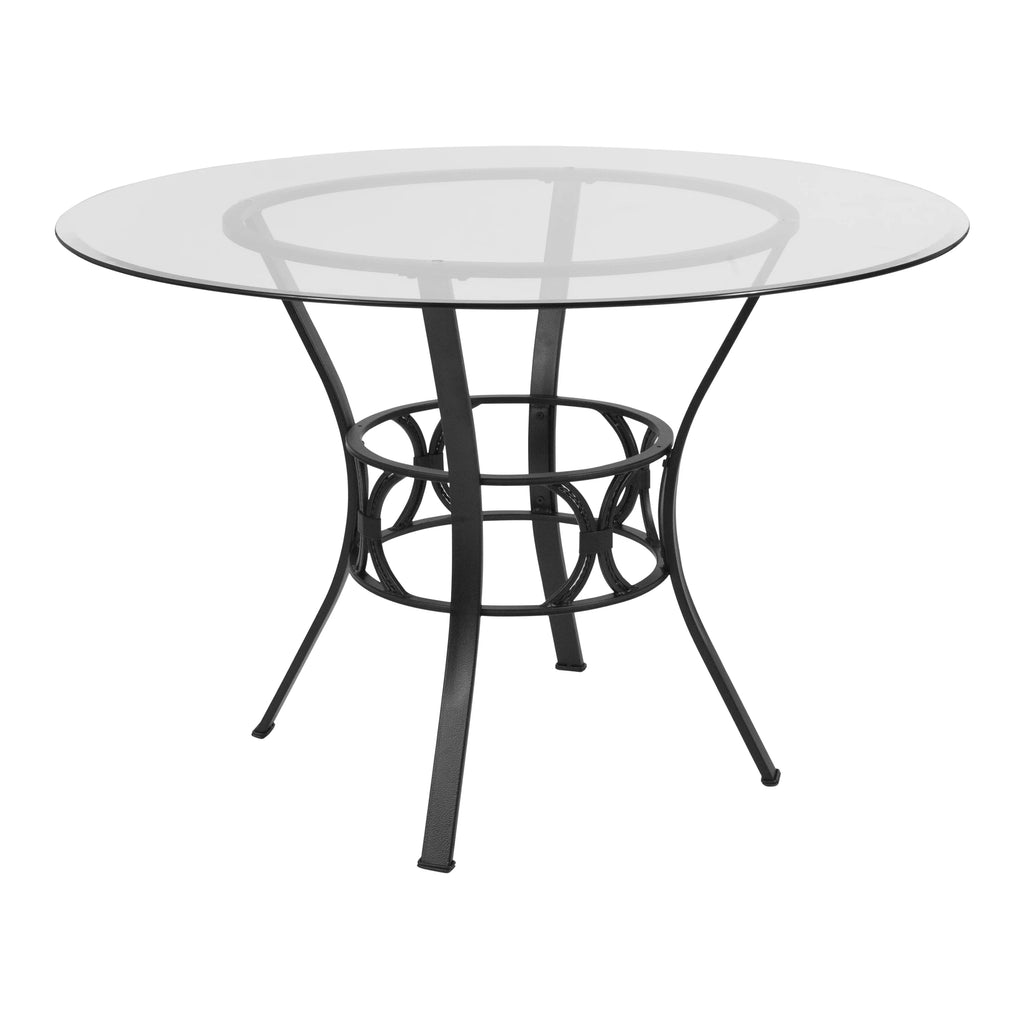 45'' Round Glass Dining Table with Black Metal Frame K619
