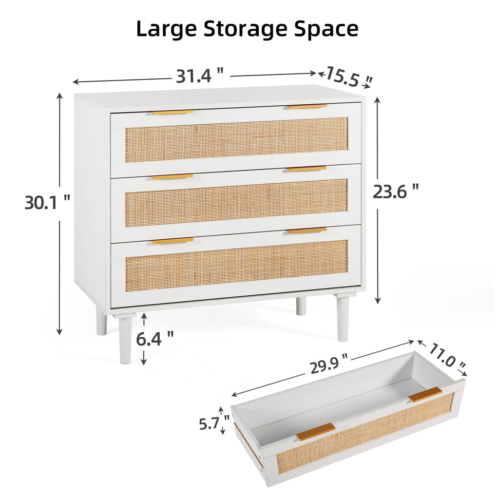 3 Drawer Rattan Wooden Dresser G630331