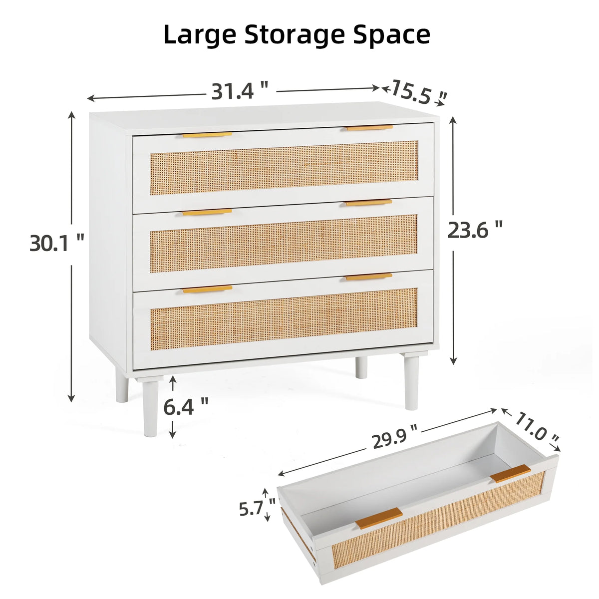 3 Drawer Rattan Wooden Dresser G630331