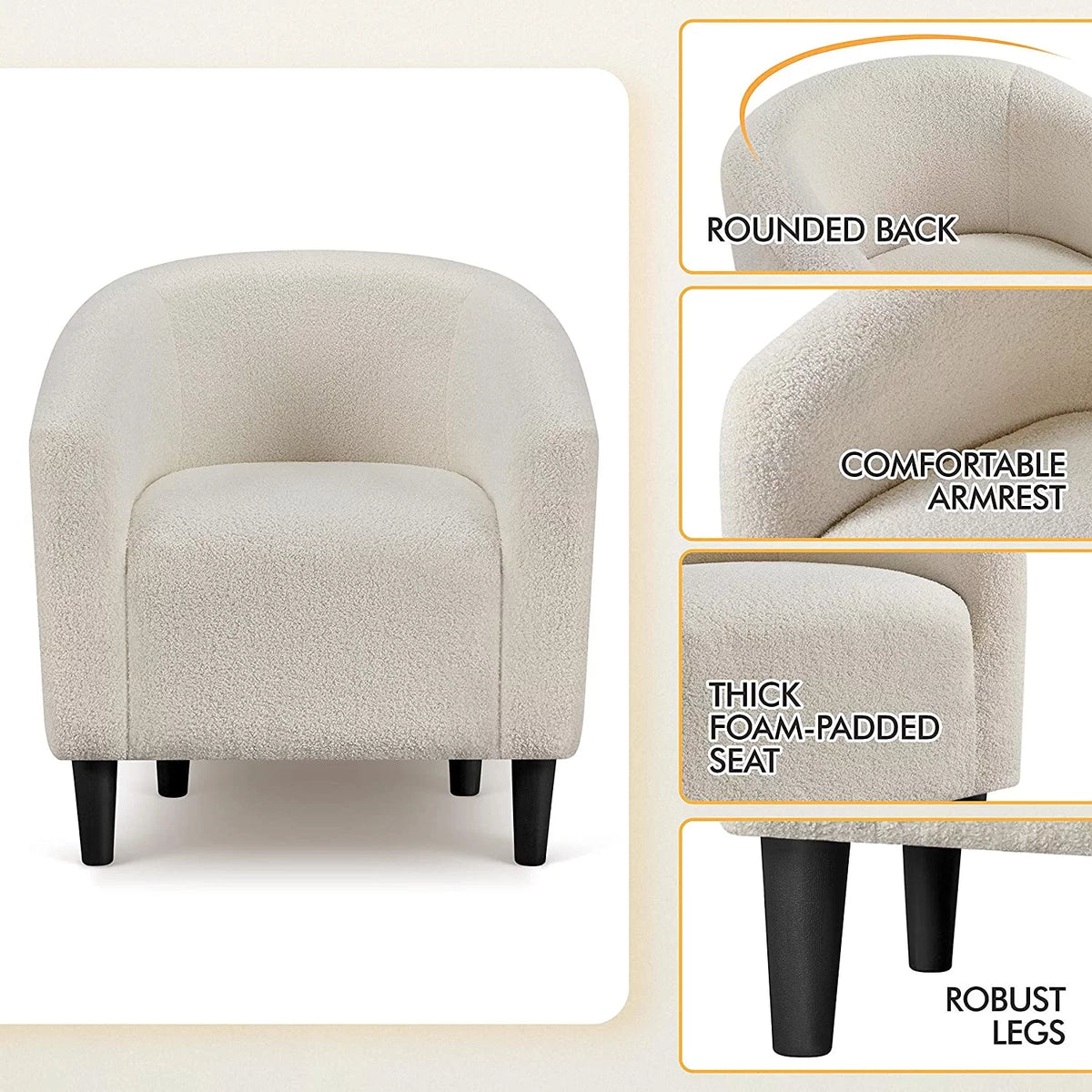 Ivory Faux Fur Barrel Chair N355