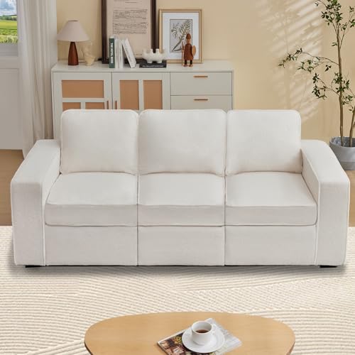80'' Grey Linen 3-Seater Sofa with Side Pocket D541