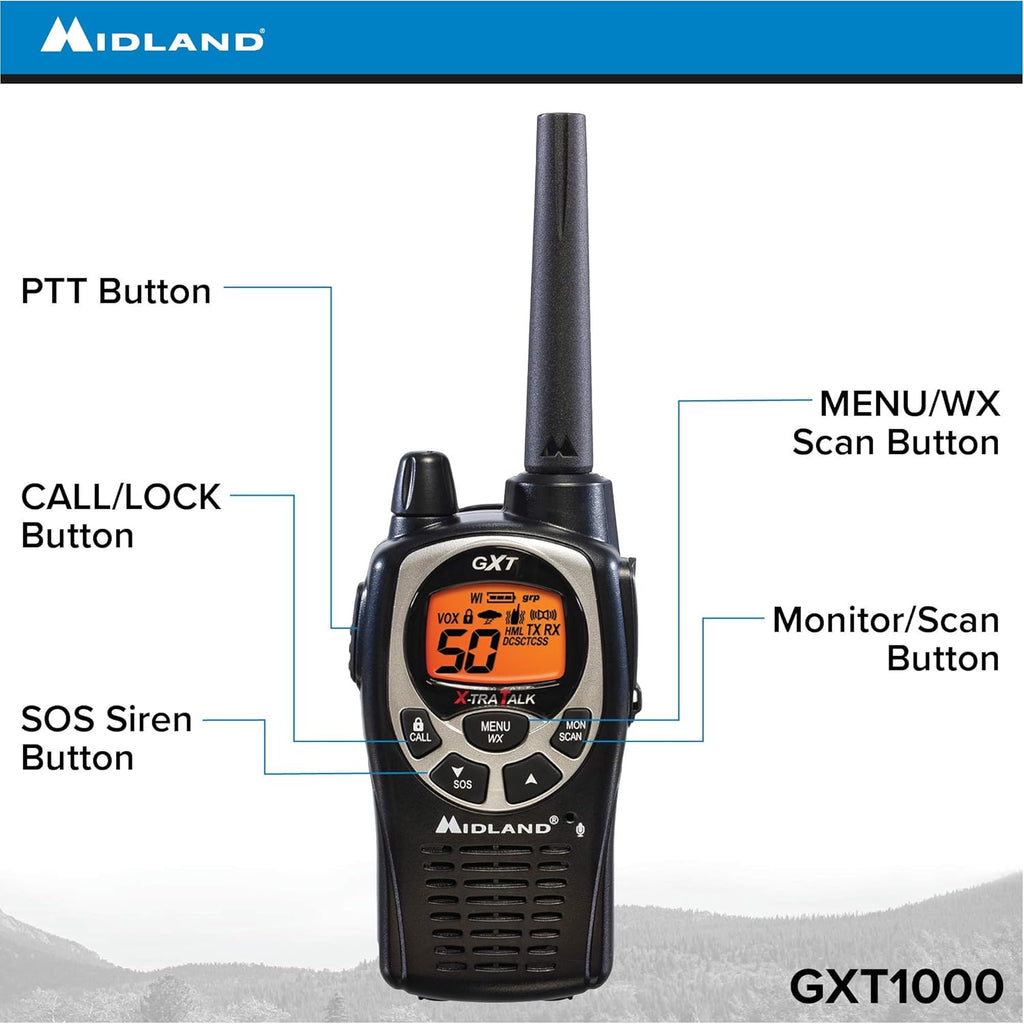 GMRS Two Way Radio with NOAA Weather Scan, 50 Channels, Black/Silver, 10 Radios L230