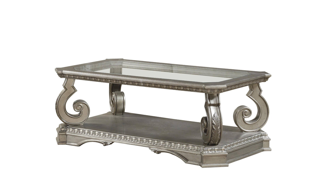 Antique Champagne Clear Glass Wood Coffee Table R878684