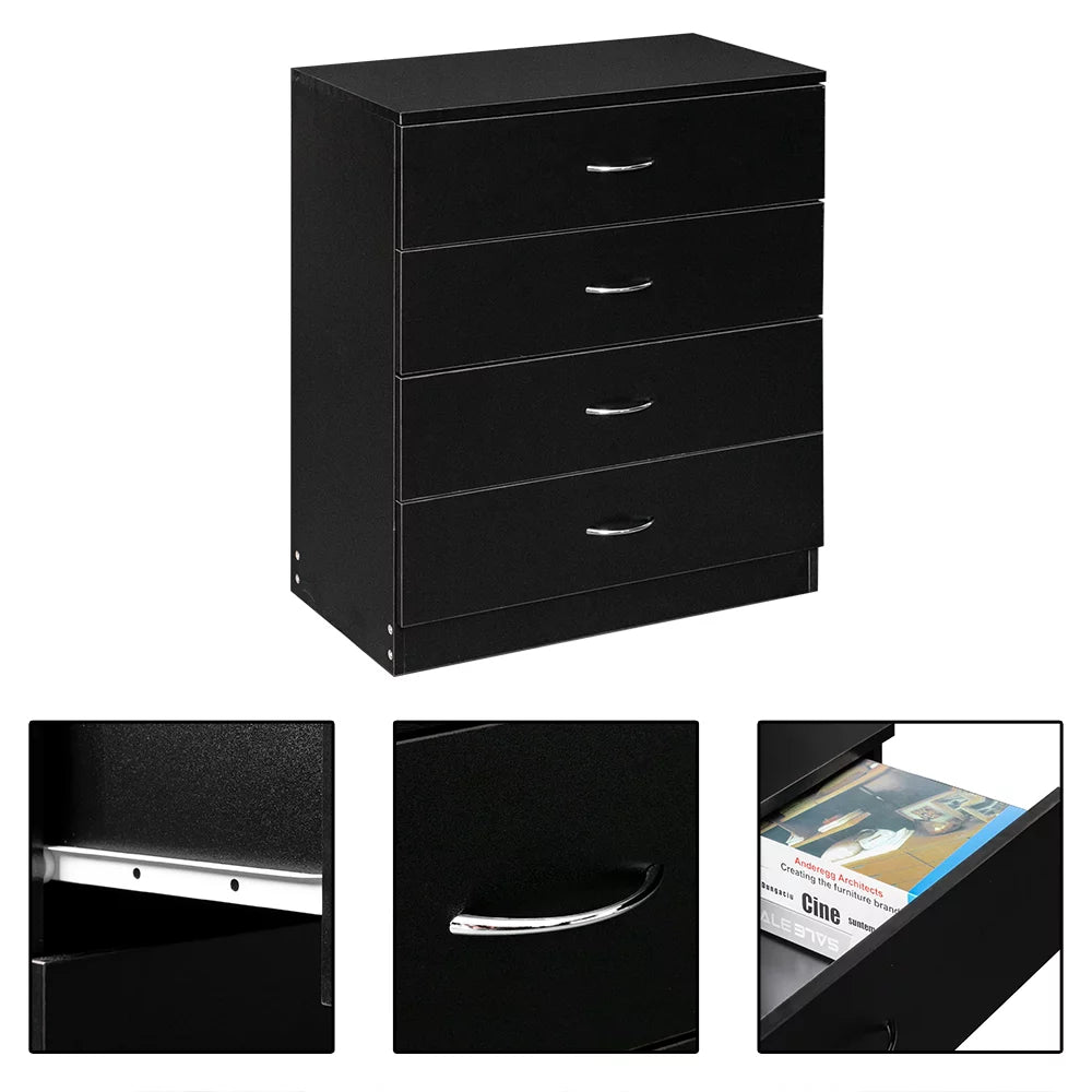Black 4 Drawer Wood Nightstand C801919