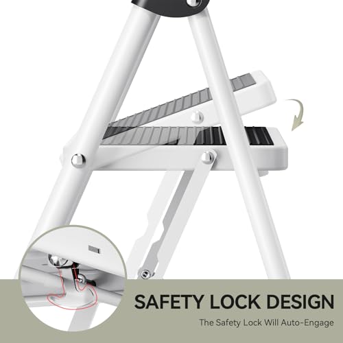 4 Step Folding Steel Step Ladder with Handrails White U4464