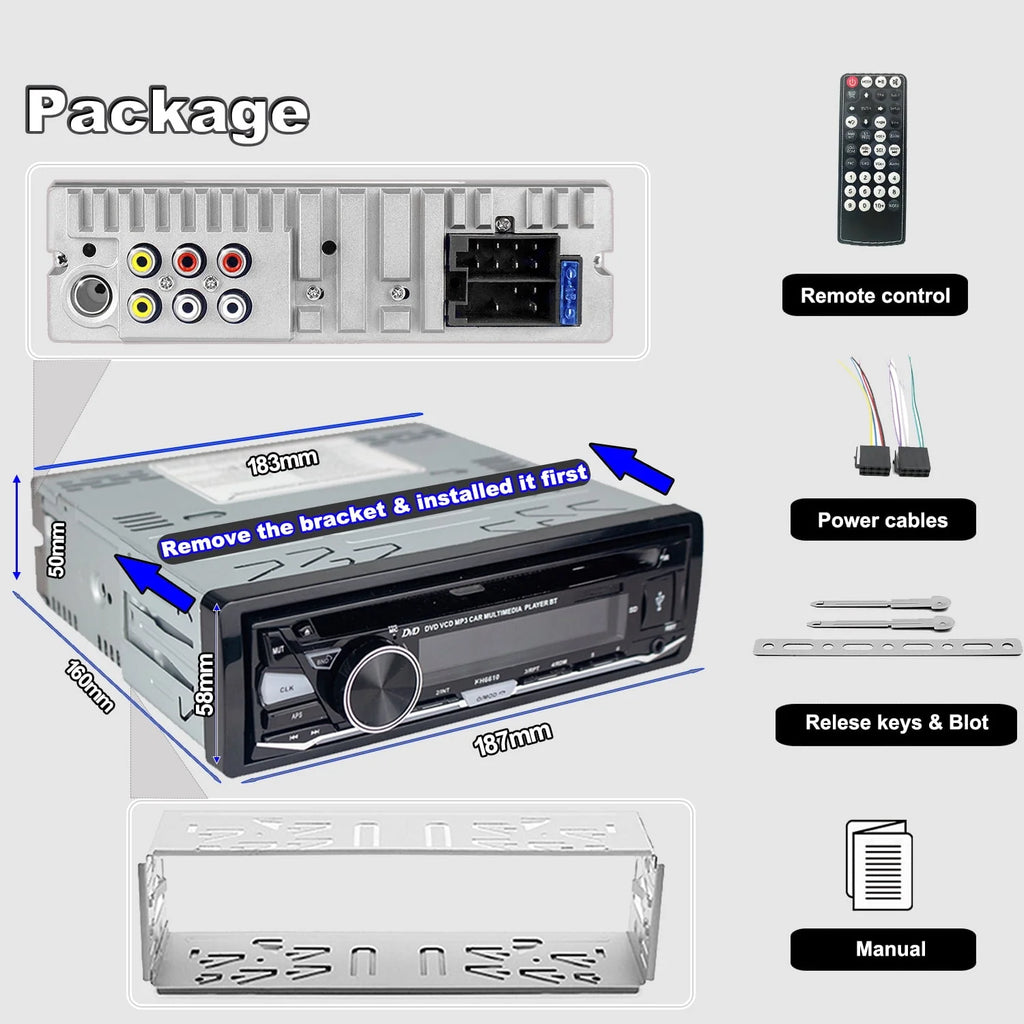 Single DIN Car Stereo with CD/DVD Player Bluetooth AM/FM Radio W3815