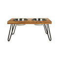 Elevated Wood Double Diner with Stainless-Steel Bowls F59029