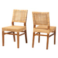 Natural Rattan and Walnut Brown Wood 2-Piece Dining Chair Set F448545