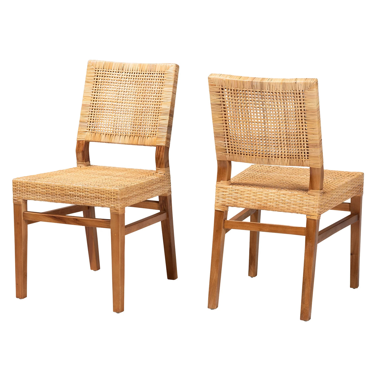 Natural Rattan and Walnut Brown Wood 2-Piece Dining Chair Set F448545
