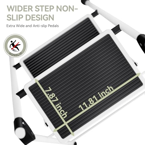 4 Step Folding Steel Step Ladder with Handrails White U4464